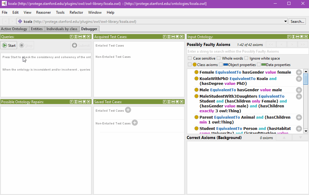 A Debugging Session with the Ontology Debugger Plugin